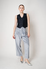 Peserico Straight Leg Cuffed Corduroy Trousers in Silver Blue