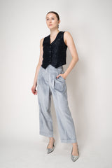 Peserico Straight Leg Cuffed Corduroy Trousers in Silver Blue