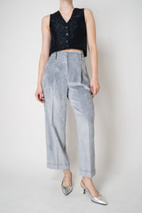 Peserico Straight Leg Cuffed Corduroy Trousers in Silver Blue
