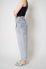 Peserico Straight Leg Cuffed Corduroy Trousers in Silver Blue