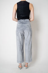 Peserico Straight Leg Cuffed Corduroy Trousers in Silver Blue