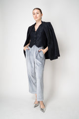 Peserico Straight Leg Cuffed Corduroy Trousers in Silver Blue