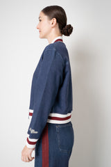 Rag & Bone Miramar Collegiate Denim Bomber Jacket in Medium Blue Wash