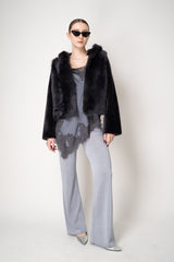 Rocco Ragni Reversible Cropped Brushed Shearling Jacket in Anthracite