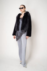Rocco Ragni Reversible Cropped Brushed Shearling Jacket in Anthracite