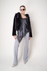 Rocco Ragni Reversible Cropped Brushed Shearling Jacket in Anthracite