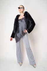 Rocco Ragni Reversible Cropped Brushed Shearling Jacket in Anthracite