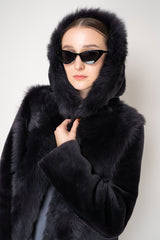Rocco Ragni Reversible Cropped Brushed Shearling Jacket in Anthracite