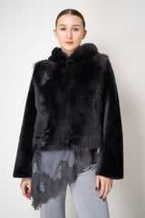 Rocco Ragni Reversible Cropped Brushed Shearling Jacket in Anthracite