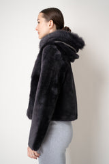Rocco Ragni Reversible Cropped Brushed Shearling Jacket in Anthracite