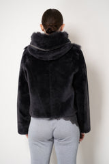 Rocco Ragni Reversible Cropped Brushed Shearling Jacket in Anthracite
