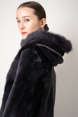 Rocco Ragni Reversible Cropped Brushed Shearling Jacket in Anthracite