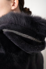 Rocco Ragni Reversible Cropped Brushed Shearling Jacket in Anthracite
