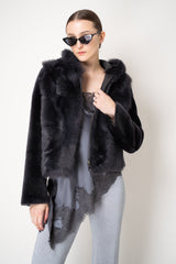 Rocco Ragni Reversible Cropped Brushed Shearling Jacket in Anthracite