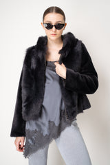 Rocco Ragni Reversible Cropped Brushed Shearling Jacket in Anthracite