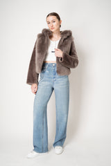 Rocco Ragni Reversible Cropped Brushed Shearling Jacket in Taupe