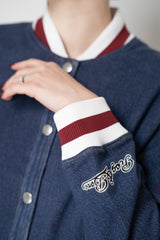 Rag & Bone Miramar Collegiate Denim Bomber Jacket in Medium Blue Wash