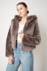 Rocco Ragni Reversible Cropped Brushed Shearling Jacket in Taupe