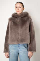 Rocco Ragni Reversible Cropped Brushed Shearling Jacket in Taupe