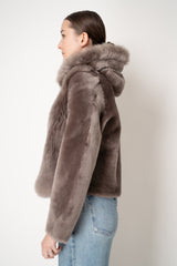 Rocco Ragni Reversible Cropped Brushed Shearling Jacket in Taupe