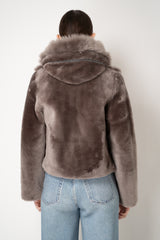 Rocco Ragni Reversible Cropped Brushed Shearling Jacket in Taupe