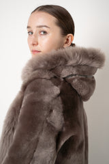Rocco Ragni Reversible Cropped Brushed Shearling Jacket in Taupe