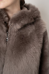 Rocco Ragni Reversible Cropped Brushed Shearling Jacket in Taupe