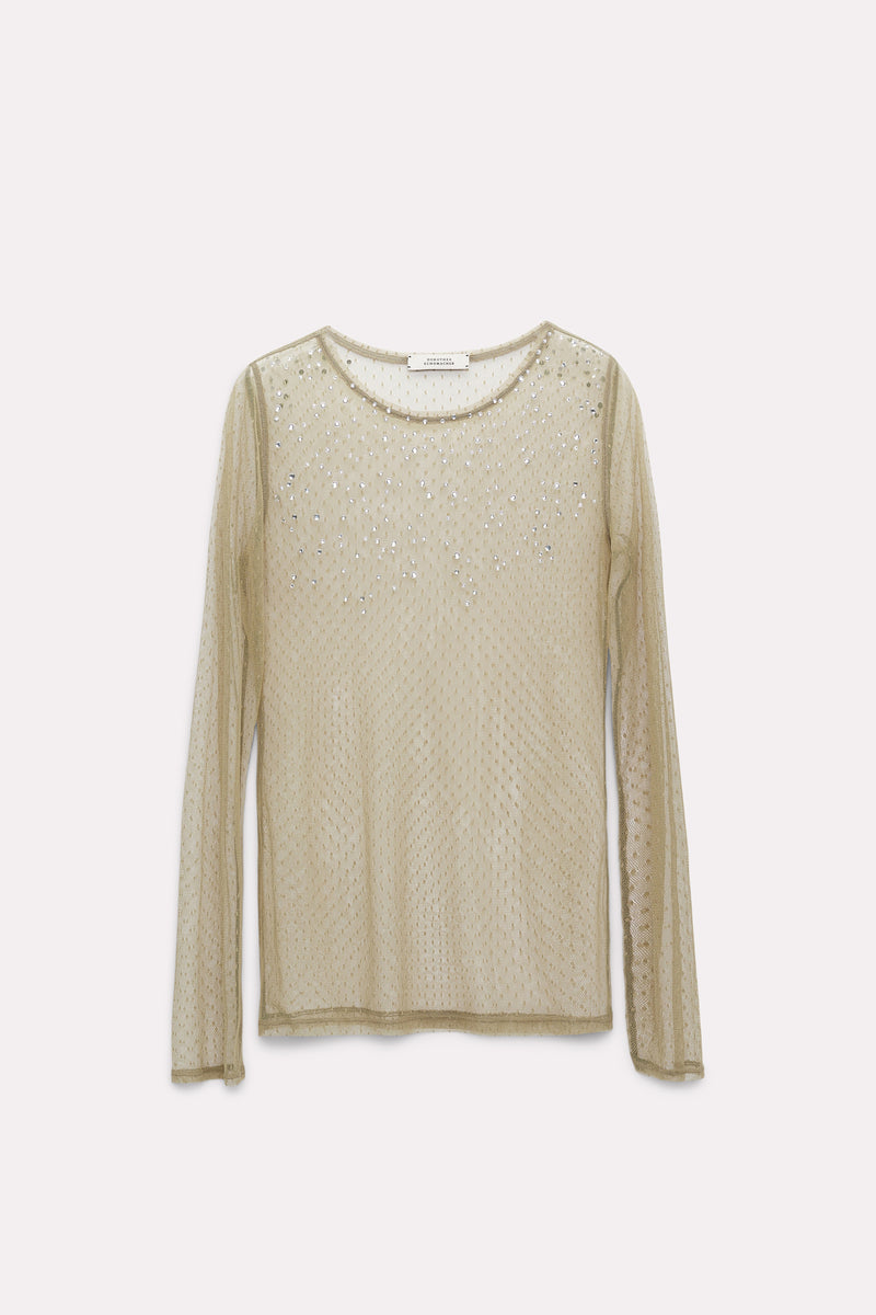 Dorothee Schumacher Transparent Tulle Top with Crystals in Khaki