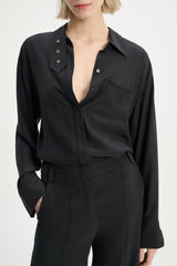 Dorothee Schumacher Silk Charmeuse Jumpsuit with Collar Detail in Black