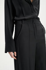 Dorothee Schumacher Silk Charmeuse Jumpsuit with Collar Detail in Black