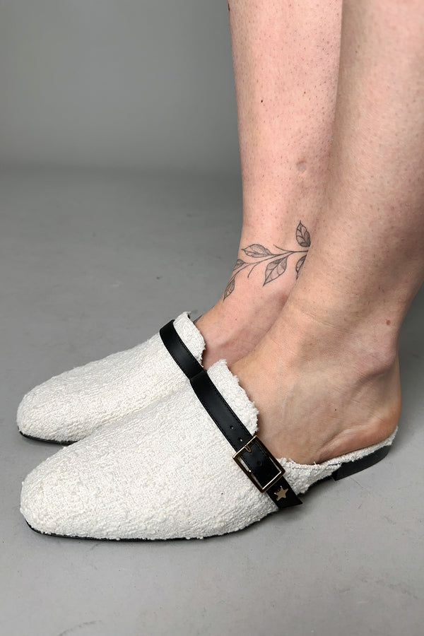 Lorena Antoniazzi Tweed Mules in White Vancouver. Shop Online or in Store.