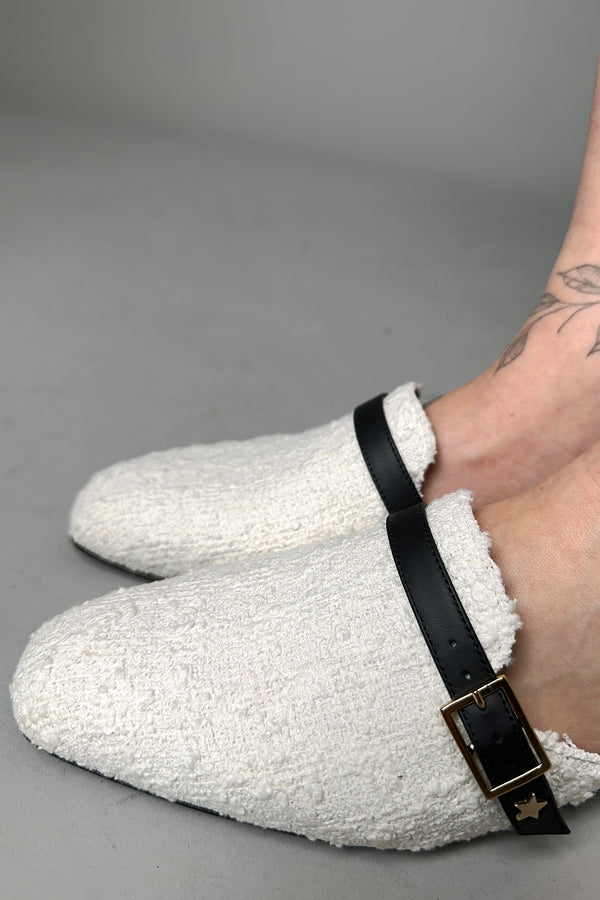 Lorena Antoniazzi Tweed Mules in White Vancouver. Shop Online or in Store.