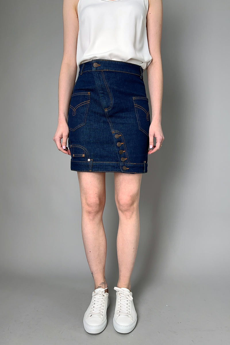 Moschino Jeans Upside Down Stretch Denim Skirt- Ashia Mode- Vancouver, BC