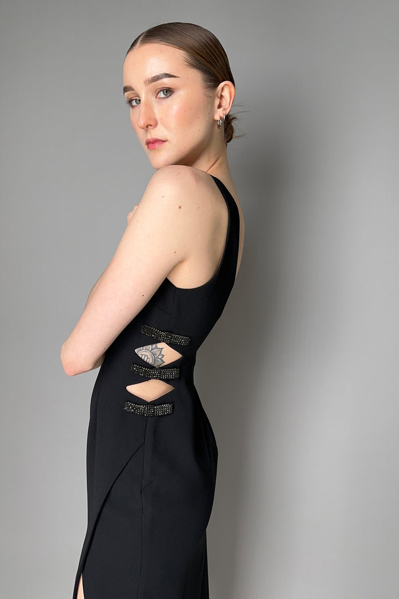 Self-Portrait Crepe Slit Bows Midi Dress in Black