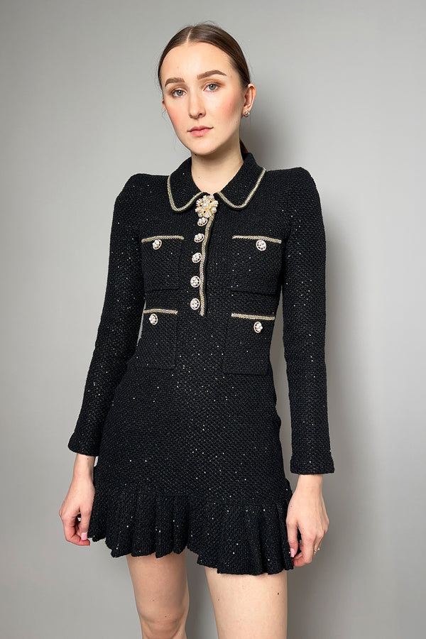 Self-Portrait Sequin Knit Dress with Pearl Detail in Black- Ashia Mode- Vancouver, BC