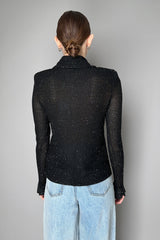 Self-Portrait Sequin Pointelle Knit Cardigan Top in Black