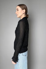 Self-Portrait Sequin Pointelle Knit Cardigan Top in Black