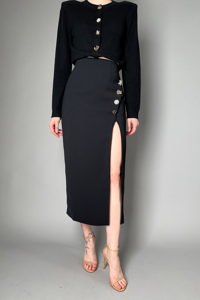 Self-Portrait Crepe Midi with Gold Details Skirt in Black