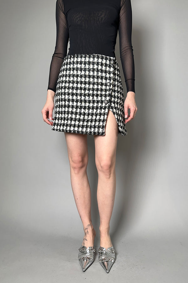 Self-Portrait Boucle Check Mini Skirt with Lurex Detail in Black and White