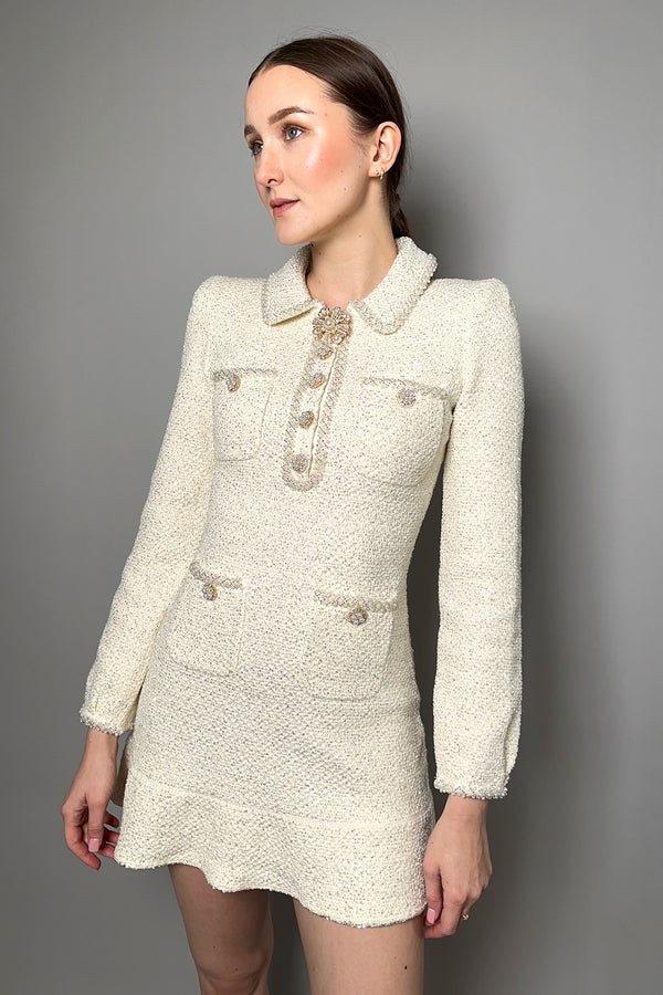 Self-Portrait Sequin Knit Dress with Pearl Detail in Cream- Ashia Mode- Vancouver, BC
