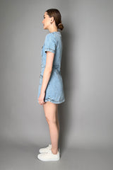 Self-Portrait Denim Buttoned Mini Dress in Light  Blue