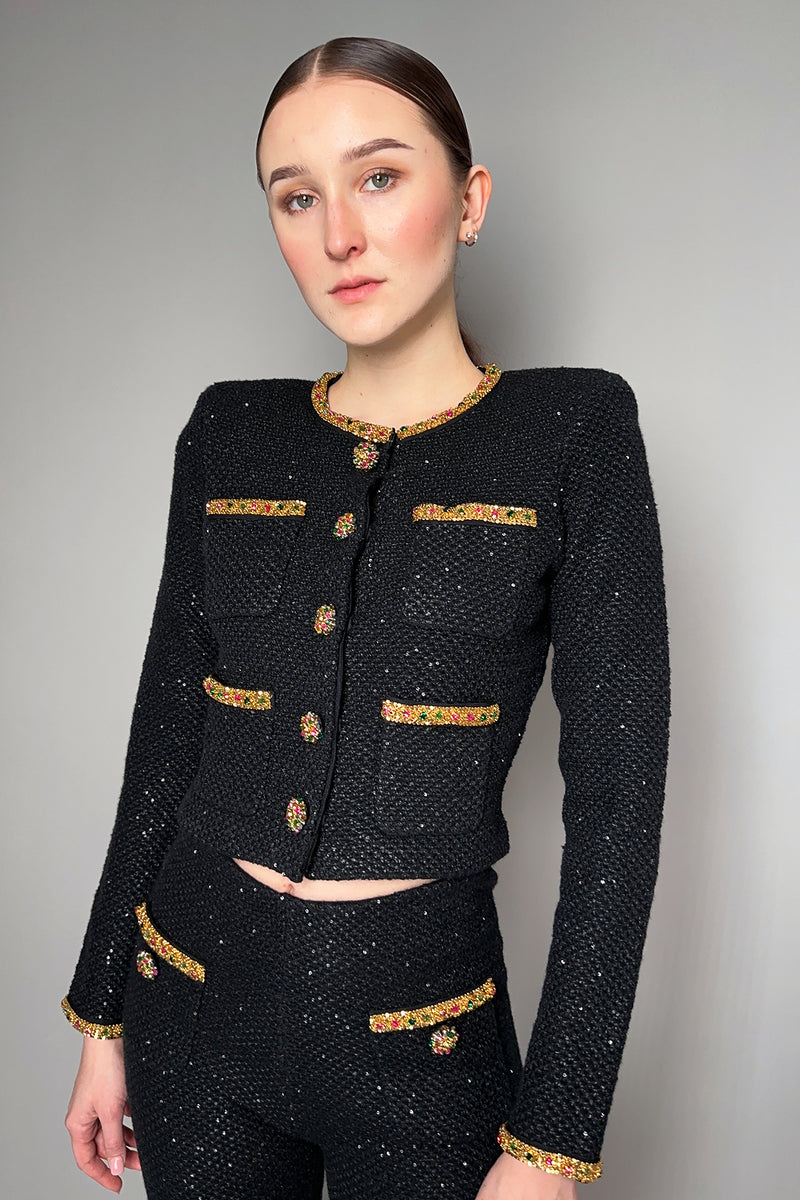 Self-Portrait Sequin Knit Cropped Jacket with Embellished Detail in Black- Ashia Mode- Vancouver, BC