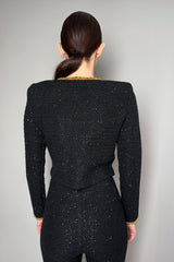 Self-Portrait Sequin Knit Cropped Jacket with Embellished Detail in Black- Ashia Mode- Vancouver, BC