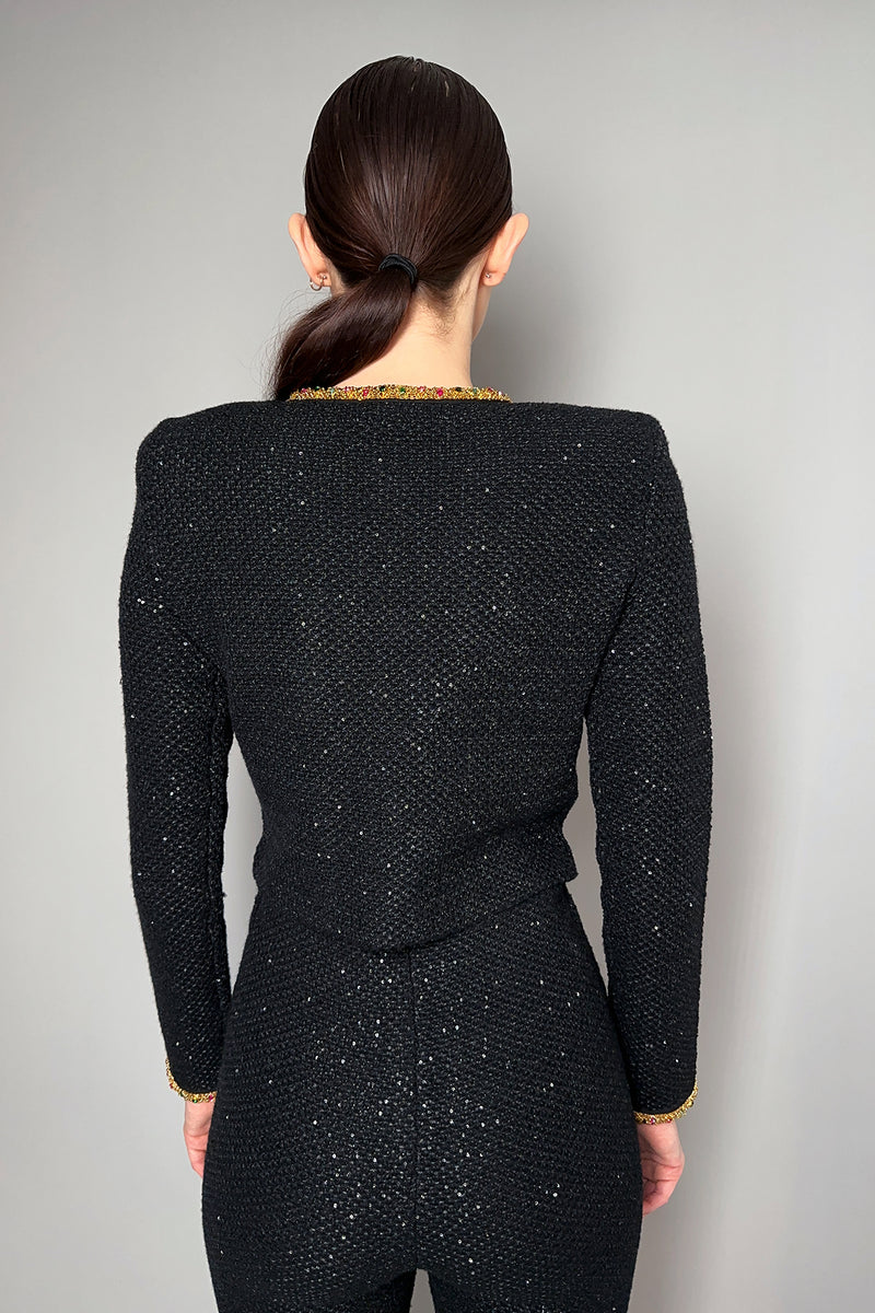 Self-Portrait Sequin Knit Cropped Jacket with Embellished Detail in Black- Ashia Mode- Vancouver, BC