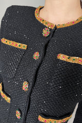 Self-Portrait Sequin Knit Cropped Jacket with Embellished Detail in Black- Ashia Mode- Vancouver, BC