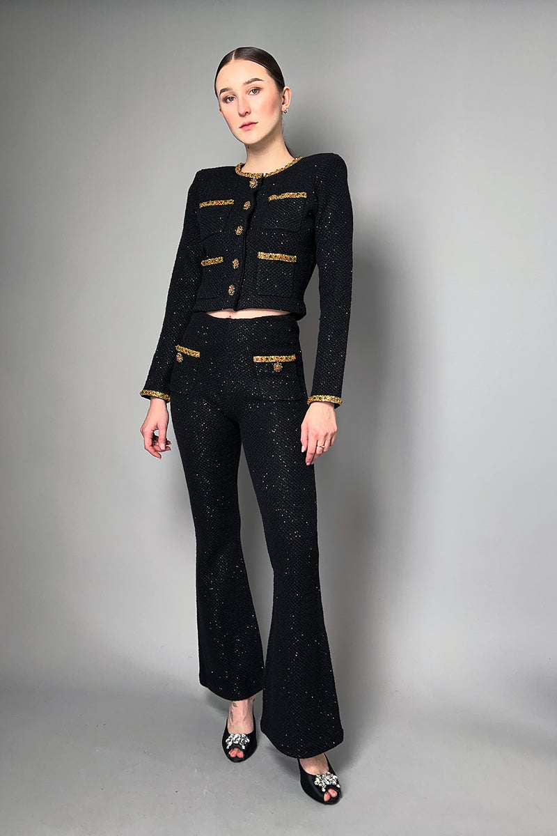 Self-Portrait Sequin Knit Cropped Jacket with Embellished Detail in Black- Ashia Mode- Vancouver, BC