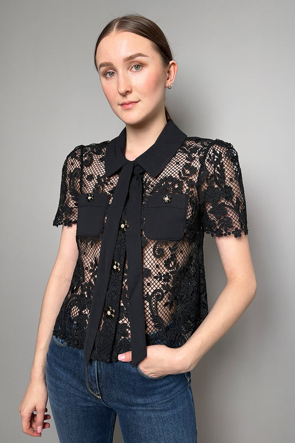 Self-Portrait Floral Lace Blouse in Black- Ashia Mode- Vancouver, BC