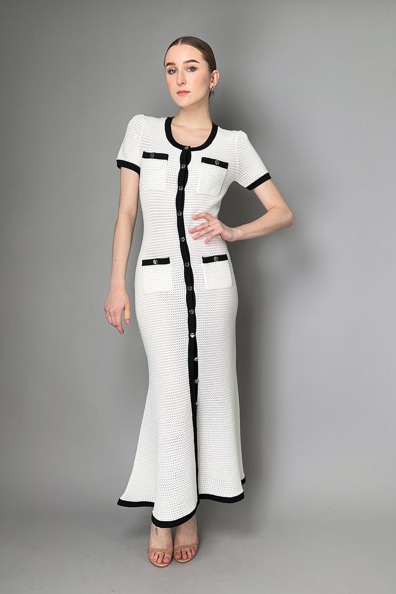 Self-Portrait Contrast Trim Crochet Midi Dress in White Vancouver. Shop Online or in Store.