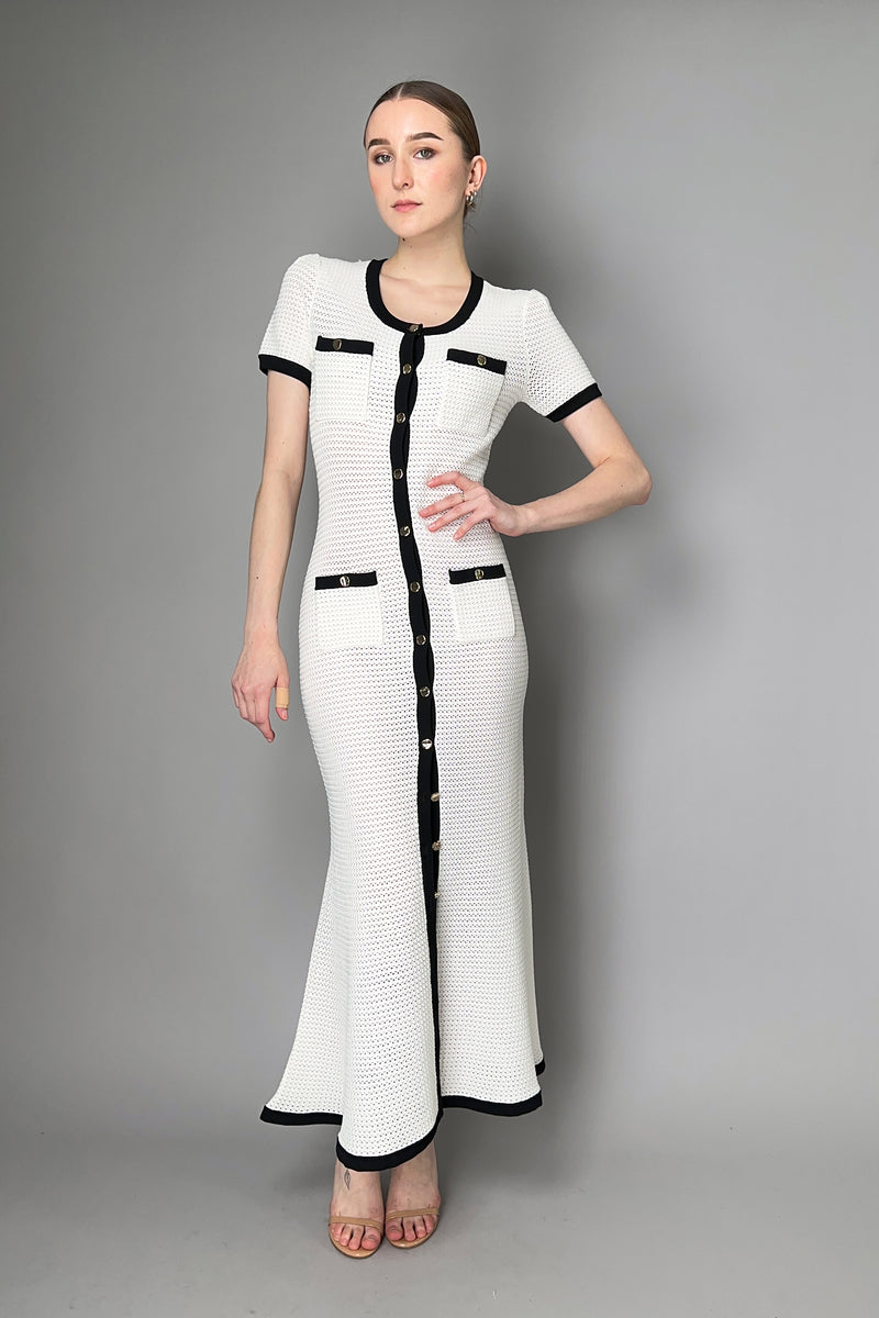 Self-Portrait Contrast Trim Crochet Midi Dress in White
