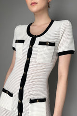 Self-Portrait Contrast Trim Crochet Midi Dress in White Vancouver. Shop Online or in Store.